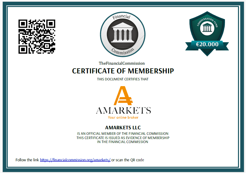 گواهینامه عضویت AMarkets در کمیسیون مالی برای بروکر آمارکتس