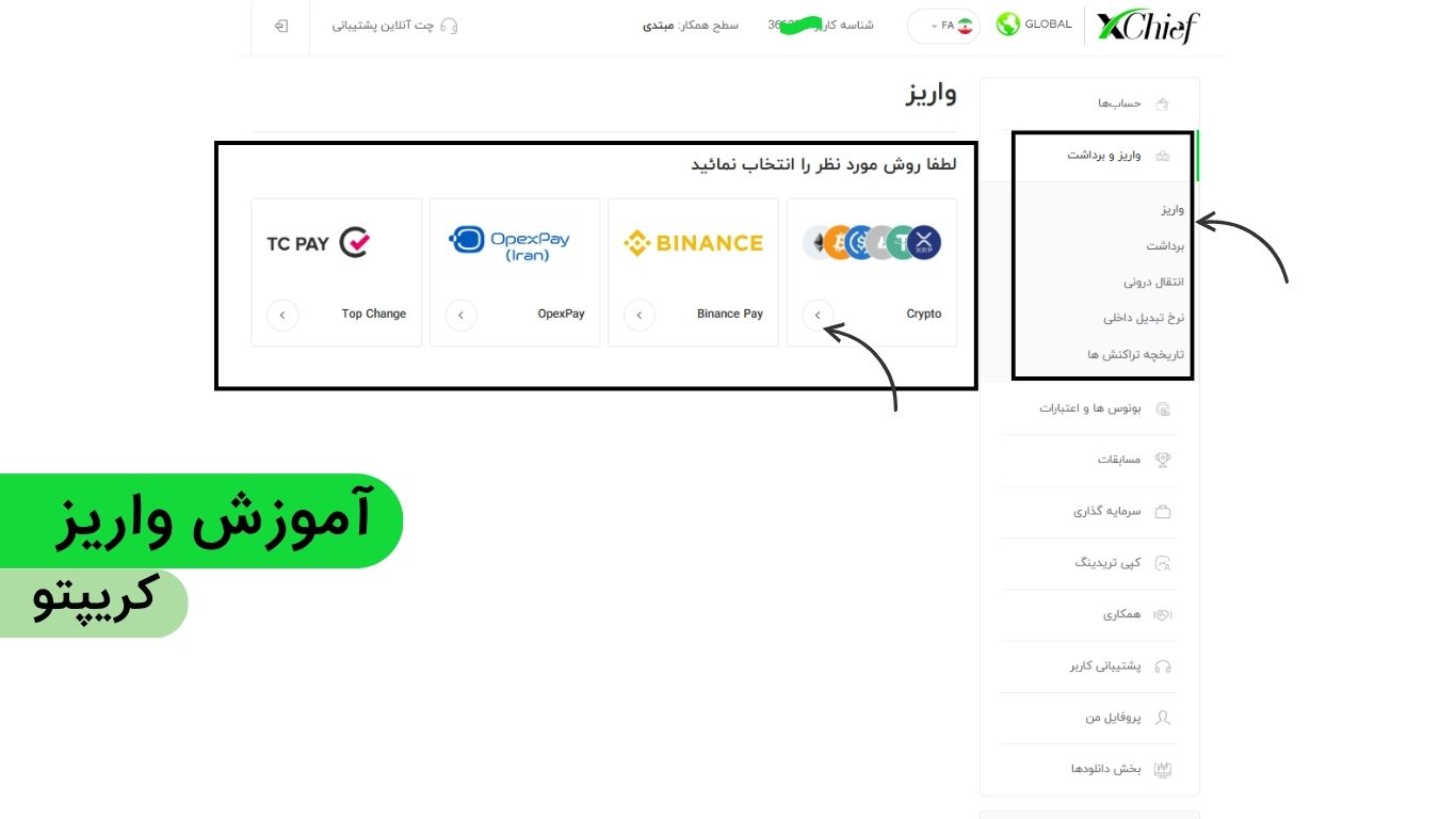 واریز به حساب در بروکر ایکس چیف